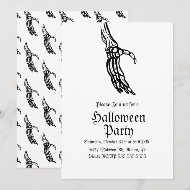Invitación Fiesta de cumpleaños de Halloween de manos de esqu (Anverso / Reverso)