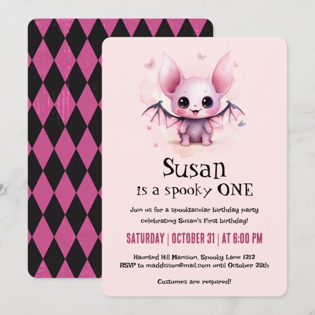 Invitación Fiesta de Cumpleaños de Halloween de Murciélago Ka (Anverso / Reverso)