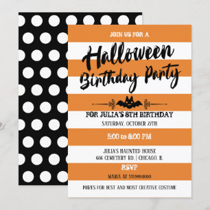 Invitación Fiesta de cumpleaños de Halloween de Stripes y Pol