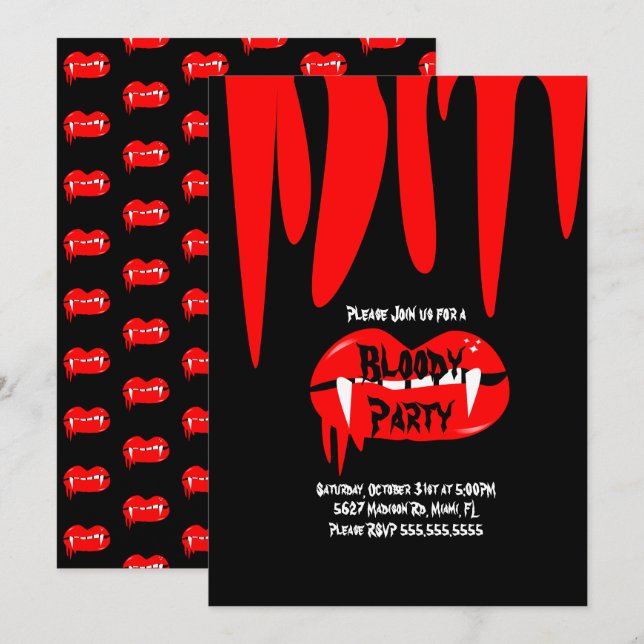 Invitación Fiesta de Cumpleaños de Halloween de Vampiro Sangr (Anverso / Reverso)