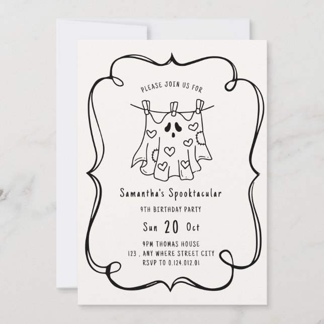 Invitación Fiesta de cumpleaños de Halloween del fantasma doo (Anverso)