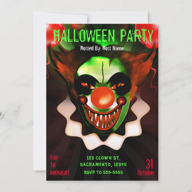 Invitación Fiesta de Cumpleaños de Halloween del Payaso Malva (Anverso)