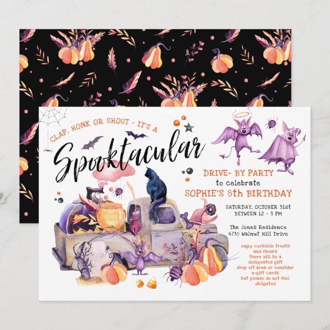 Invitación Fiesta de cumpleaños de Halloween Drive By Trunk O (Anverso / Reverso)