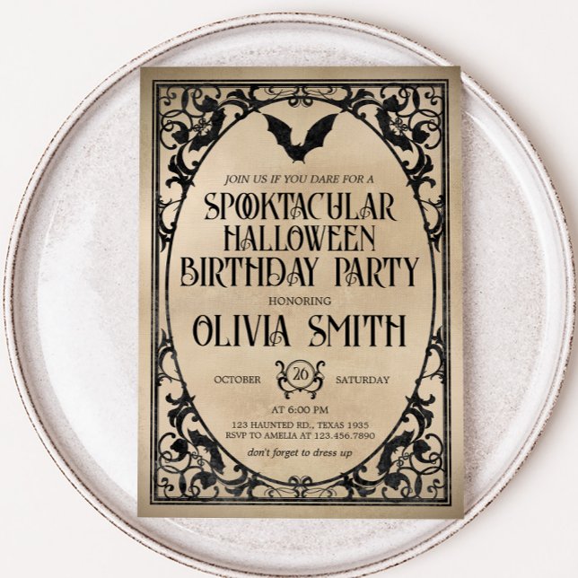 Invitación Fiesta de cumpleaños de Halloween en la época de l (Spooktacular Vintage Adult Halloween Birthday Party Invitation)