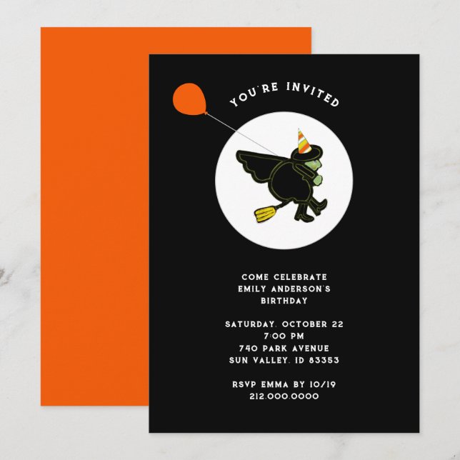 Invitación Fiesta de cumpleaños de Halloween en octubre (Anverso / Reverso)