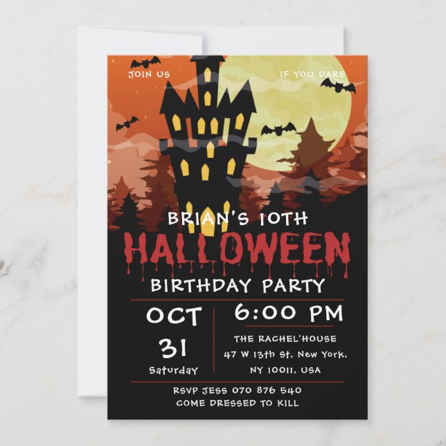 Invitación Fiesta de cumpleaños de Halloween en Spooktacular (Anverso)