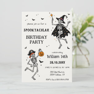 Invitación Fiesta de Cumpleaños de Halloween Esqueleto Espelu