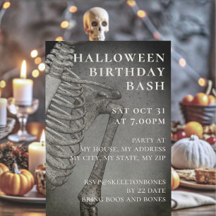 Invitación Fiesta de cumpleaños de Halloween esqueleto espelu