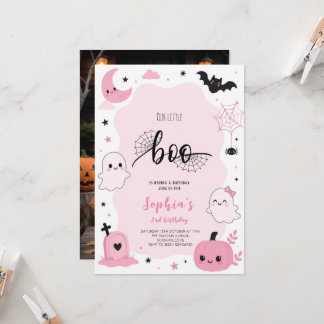Invitación Fiesta de cumpleaños de Halloween fantasma Kawaii 