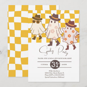 Invitación Fiesta de Cumpleaños de Halloween Fantasmas Retro