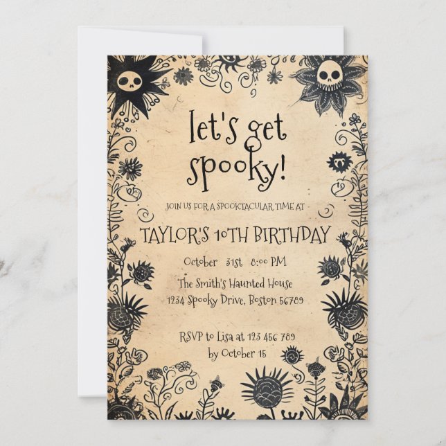 Invitación Fiesta de cumpleaños de Halloween Flowy Spooky (Anverso)