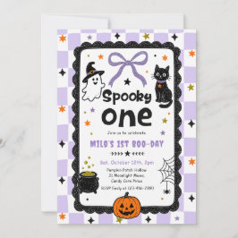 Invitación Fiesta de cumpleaños de Halloween Gingham Spooky O