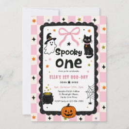 Invitación Fiesta de cumpleaños de Halloween Gingham Spooky O