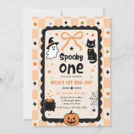 Invitación Fiesta de cumpleaños de Halloween Gingham Spooky O