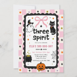 Invitación Fiesta de cumpleaños de Halloween Gingham Three o 
