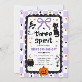 Invitación Fiesta de cumpleaños de Halloween Gingham Three o 