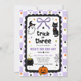 Invitación Fiesta de cumpleaños de Halloween Gingham Trick Or