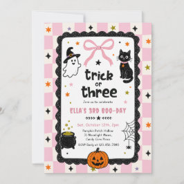 Invitación Fiesta de cumpleaños de Halloween Gingham Trick Or