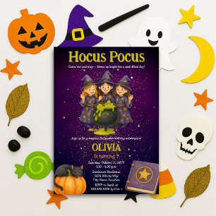 Invitación Fiesta de cumpleaños de Halloween Hocus Pocus