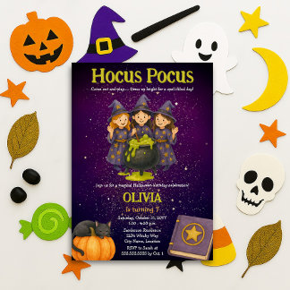 Invitación Fiesta de cumpleaños de Halloween Hocus Pocus