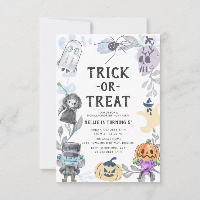 Invitación Fiesta de cumpleaños de Halloween, Monstruo fantas (Anverso)