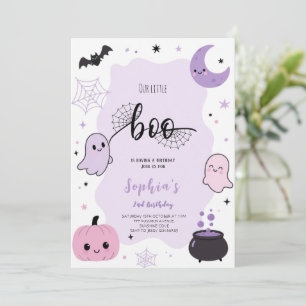 Invitación Fiesta de Cumpleaños de Halloween Morado Kawaii Li