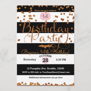 Invitación Fiesta de cumpleaños de Halloween Naranja rosa bla