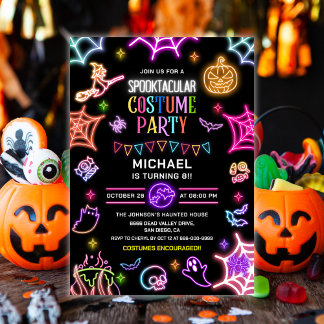 Invitación Fiesta de cumpleaños de Halloween Neon Glow Spookt