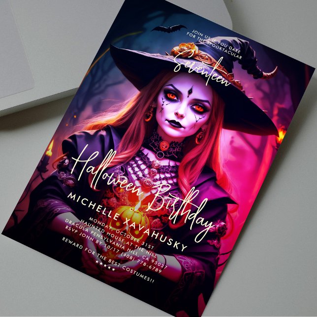Invitación Fiesta de cumpleaños de Halloween para adultos de  (Gothic Witch Adult Halloween Birthday Party Invitation
)
