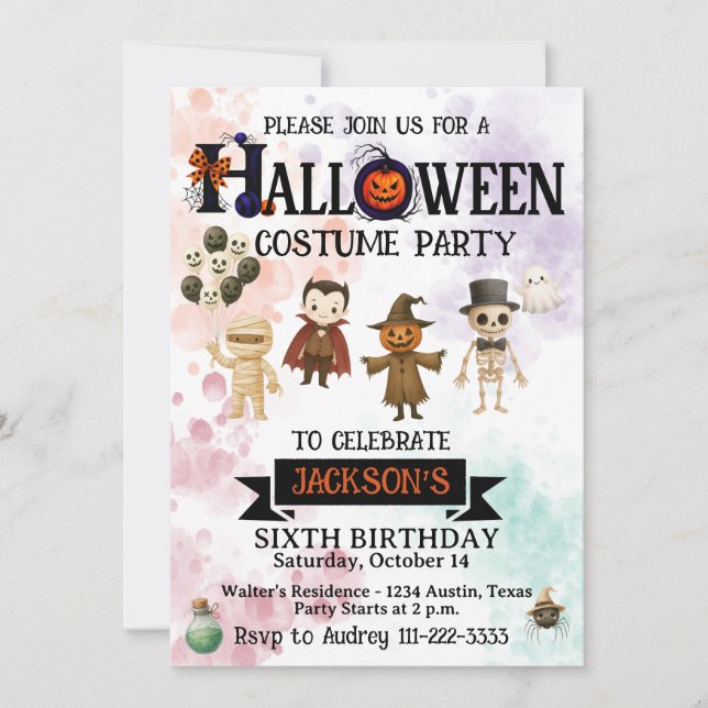 Invitación Fiesta de Cumpleaños de Halloween para cualquier e (Anverso)