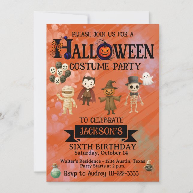 Invitación Fiesta de cumpleaños de Halloween para cualquier e (Anverso)