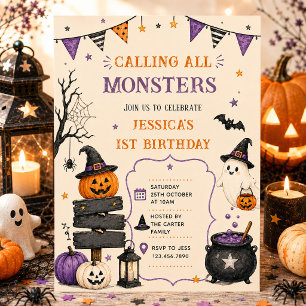 Invitación Fiesta de Cumpleaños de Halloween para Monstruos L