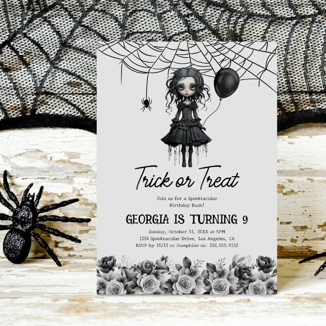 Invitación Fiesta de cumpleaños de Halloween para niñas gótic (Subido por el creador)