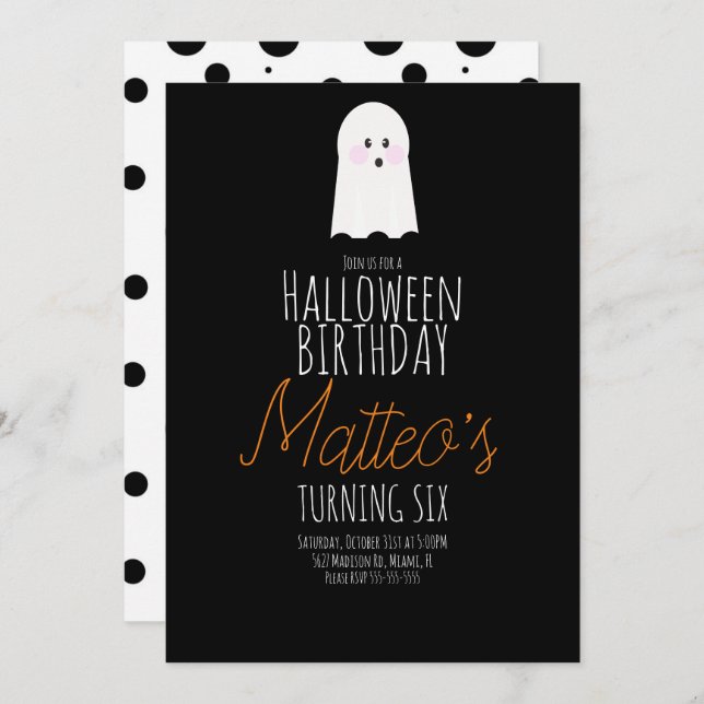 Invitación Fiesta de cumpleaños de Halloween para niños con f (Anverso / Reverso)