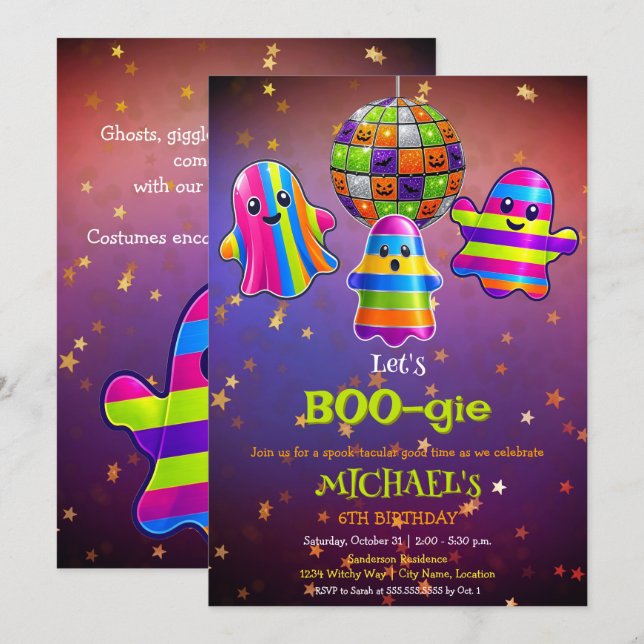 Invitación Fiesta de cumpleaños de Halloween para niños Let's (Anverso / Reverso)