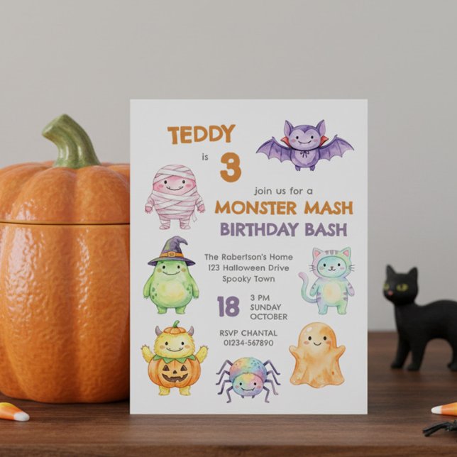 Invitación Fiesta de Cumpleaños de Halloween para Niños Mash  (Monster Mash Birthday Bash editable age kids birthday invitation by Darling & May)