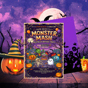 Invitación Fiesta de Cumpleaños de Halloween para Niños Mezcl