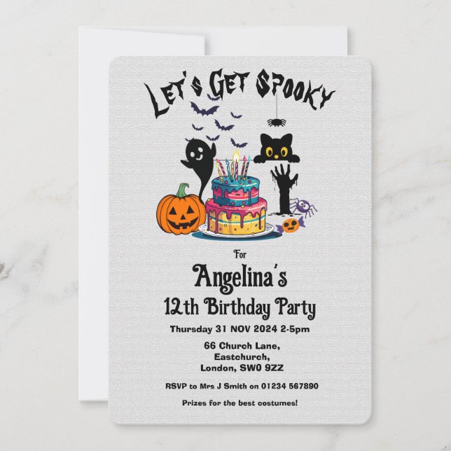 Invitación Fiesta de cumpleaños de Halloween personalizable (Anverso)