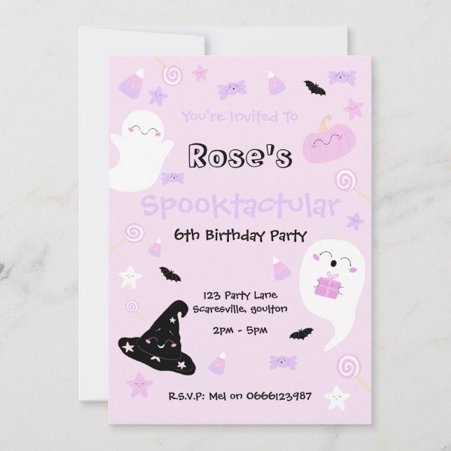 Invitación Fiesta de cumpleaños de Halloween rosa linda (Anverso)
