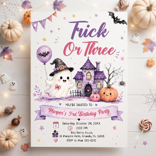 Invitación Fiesta de cumpleaños de Halloween Trick or Three
