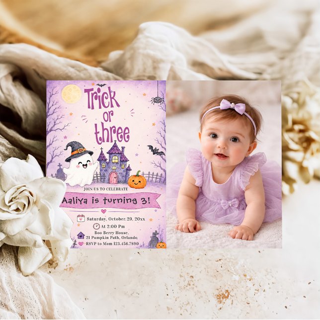 Invitación Fiesta de cumpleaños de Halloween Trick Or Three (Subido por el creador)