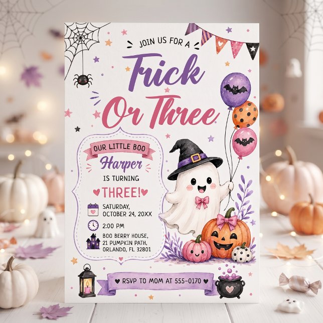 Invitación Fiesta de cumpleaños de Halloween Trick or Three (Subido por el creador)