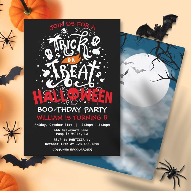 Invitación Fiesta de cumpleaños de Halloween Trick or Treat  (Trick or Treat Halloween Birthday Party Invitation)