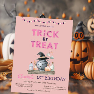 Invitación Fiesta de cumpleaños de Halloween Truco o trato co