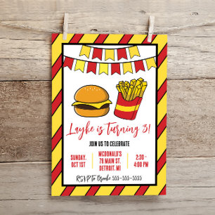 Invitación Fiesta de Cumpleaños de Hamburguesa con Queso y Pa