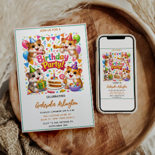 Invitación Fiesta de Cumpleaños de Hámster Adorable   Hámster