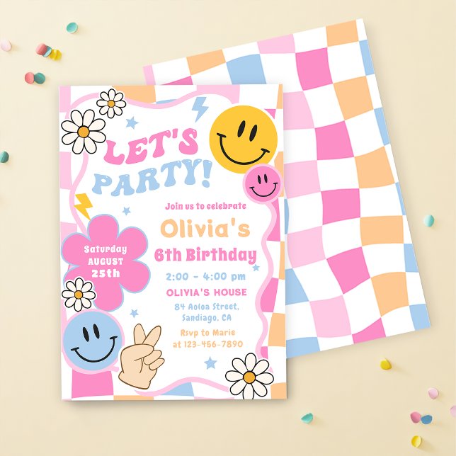 Invitación Fiesta de cumpleaños de Happy Face Smile Groovy Ch (Subido por el creador)