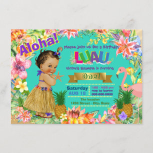 Invitación Fiesta de cumpleaños de Hawaiian Luau, Chica étnic