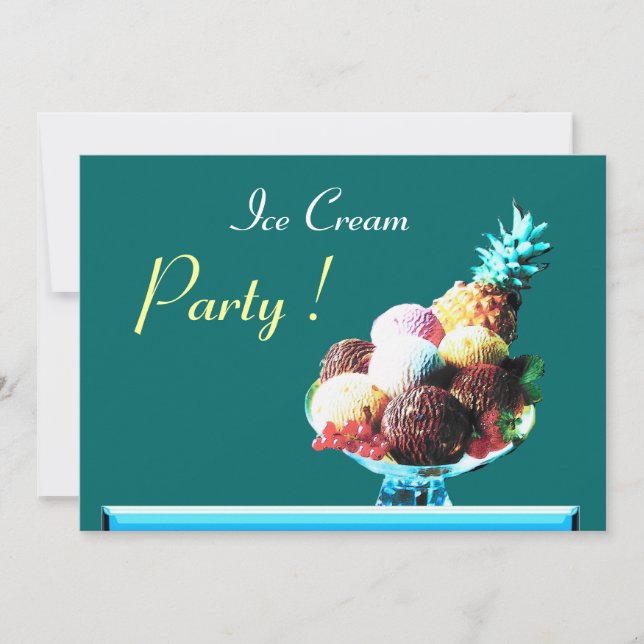 Invitación FIESTA DE CUMPLEAÑOS DE HELADO 2, verde azul (Anverso)
