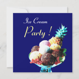 Invitación FIESTA DE CUMPLEAÑOS DE HELADO, azul